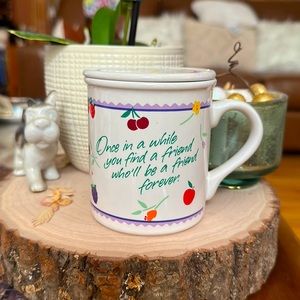Hallmark Cards VTG Friend Mug with lid/coaster Fruit and  Flower pattern
